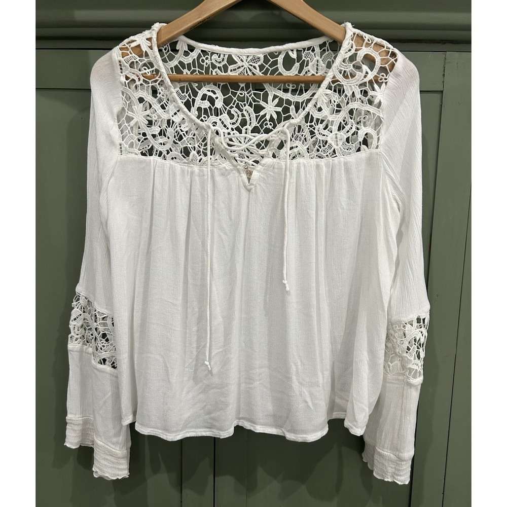Hollister Women's Peasent‎ Top Size L Bohemian Flowy Cottagecore Beach Festival